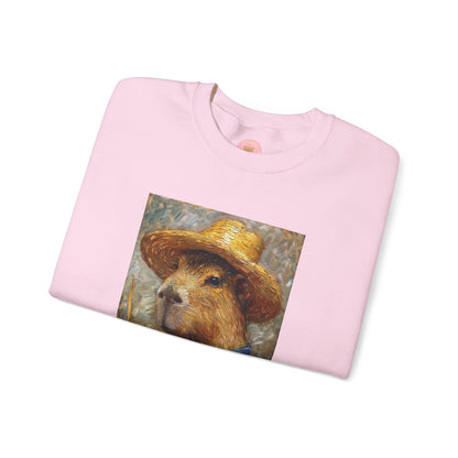 Capy de Van Gogh Capybara sweatshirt features a painting inspired by Van Gogh's Self-Portrait with Straw Hat. It's a fun twist for capybara lovers and art enthusiasts, giving off a whimsical and artistic vibe. Perfect for those who appreciate unique and creative designs, this sweatshirt is relevant for art lovers, animal enthusiasts, and those looking for a quirky addition to their wardrobe. Ideal for gifting during birthdays, Christmas, or any special occasion.