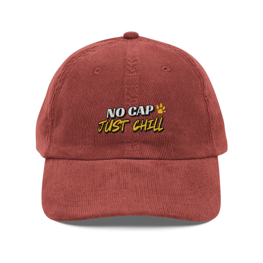 Vintage Corduroy Capybara Cap - No Cap Just Chill, Trendy Hat, Casual Headwear, Summer Accessory, Gift for Him/Her