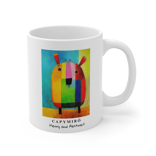 CAPY Miro Christmas Mug – Merry and Abstract – Surreal Capybara Coffee Cup – Joan Miró Inspired Holiday Gift for Art Lovers
