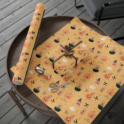 Halloween Capybara Gift Wrapping Paper, Spooky Season Wrap, Cute Pumpkin & Ghost Design, Fall Decorating, Party Supplies, Trick or Treat