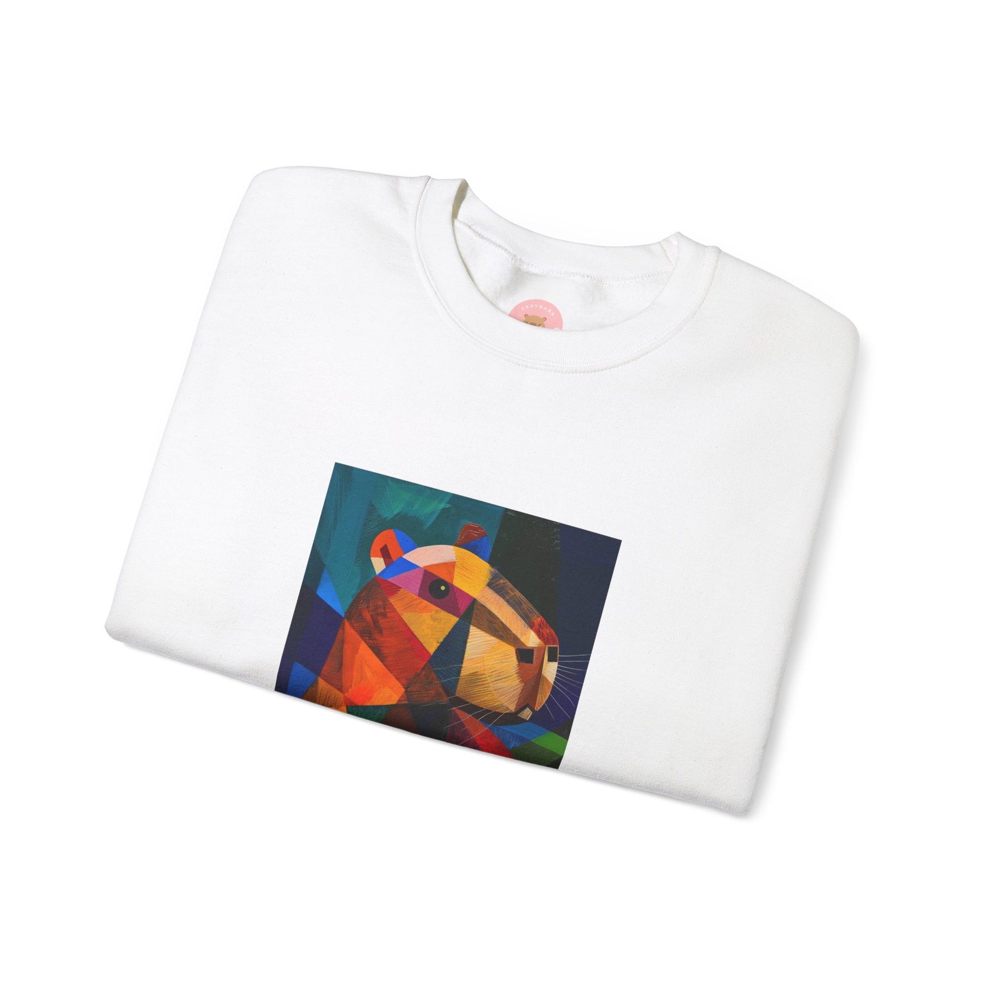 Capycasso Capybara sweatshirt features a painting inspired by Pablo Picasso, with abstract forms and geometric shapes. It adds a funny vibe and is perfect for capybara and art lovers. This cozy sweatshirt is ideal for colder months and offers a comfy wearing experience with top-tier durability.