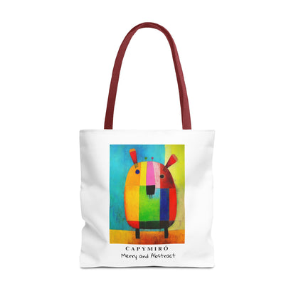 Capy Miro Christmas Tote Bag – Surreal Capybara Art – Merry & Abstract – Joan Miró Inspired Canvas Bag Gift