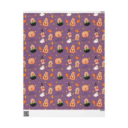 Halloween Capybara Gift Wrapping Paper, Spooky Season Wrap, Cute Pumpkin & Ghost Design, Fall Decorating, Party Supplies, Trick or Treat