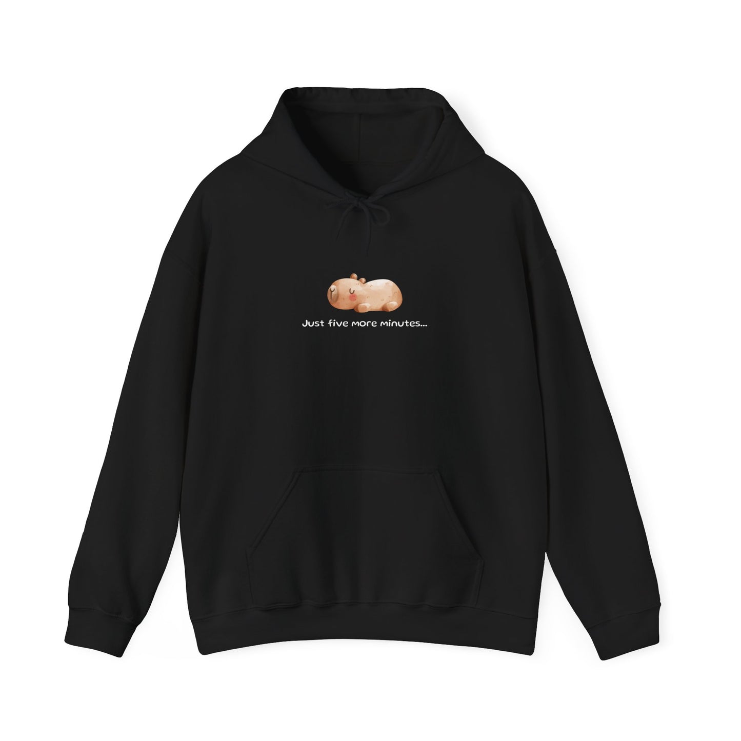 Just Five More Minutes...Capybara Unisex Hooded Sweatshirt is made for the ultimate snoozer! Featuring a relaxed capybara graphic, this cozy hoodie perfectly captures those lazy mornings when you just need a little more time. Soft, warm, and perfect for everyday wear, it’s the ideal companion for staying comfy and showing off your love for capybaras and chill vibes!