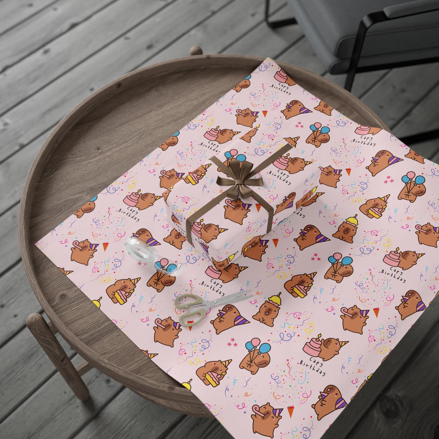 Capybara Birthday Gift Wrapping Paper (Pink)