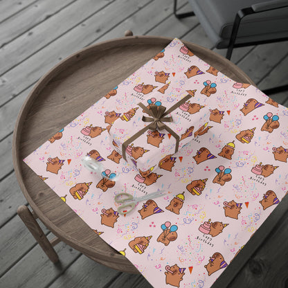 Capybara Birthday Gift Wrapping Paper (Pink)