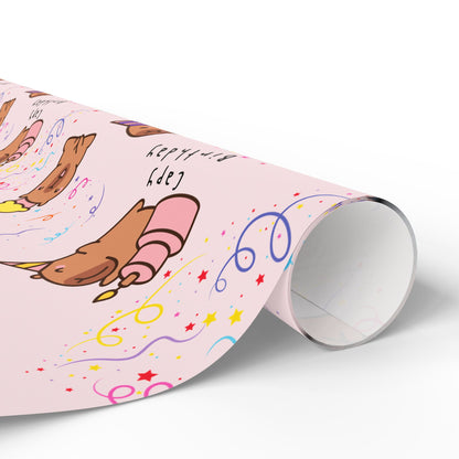 Capybara Birthday Gift Wrapping Paper (Pink)