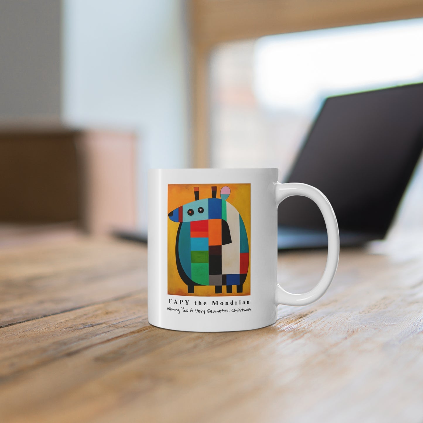 Capy de Mondrian Christmas Mug – Geometric Capybara Art Mug – Gift for Art & Animal Lovers