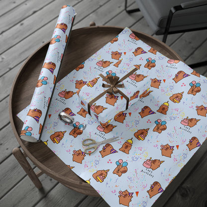 Capybara Birthday Gift Wrapping Paper (Light Blue)