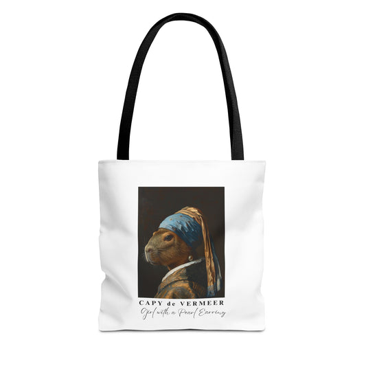 Capybara Tote Bag – Capy de Vermeer Girl with a Pearl Earring Parody – Funny Art Lover Gift, Quirky Canvas Bag