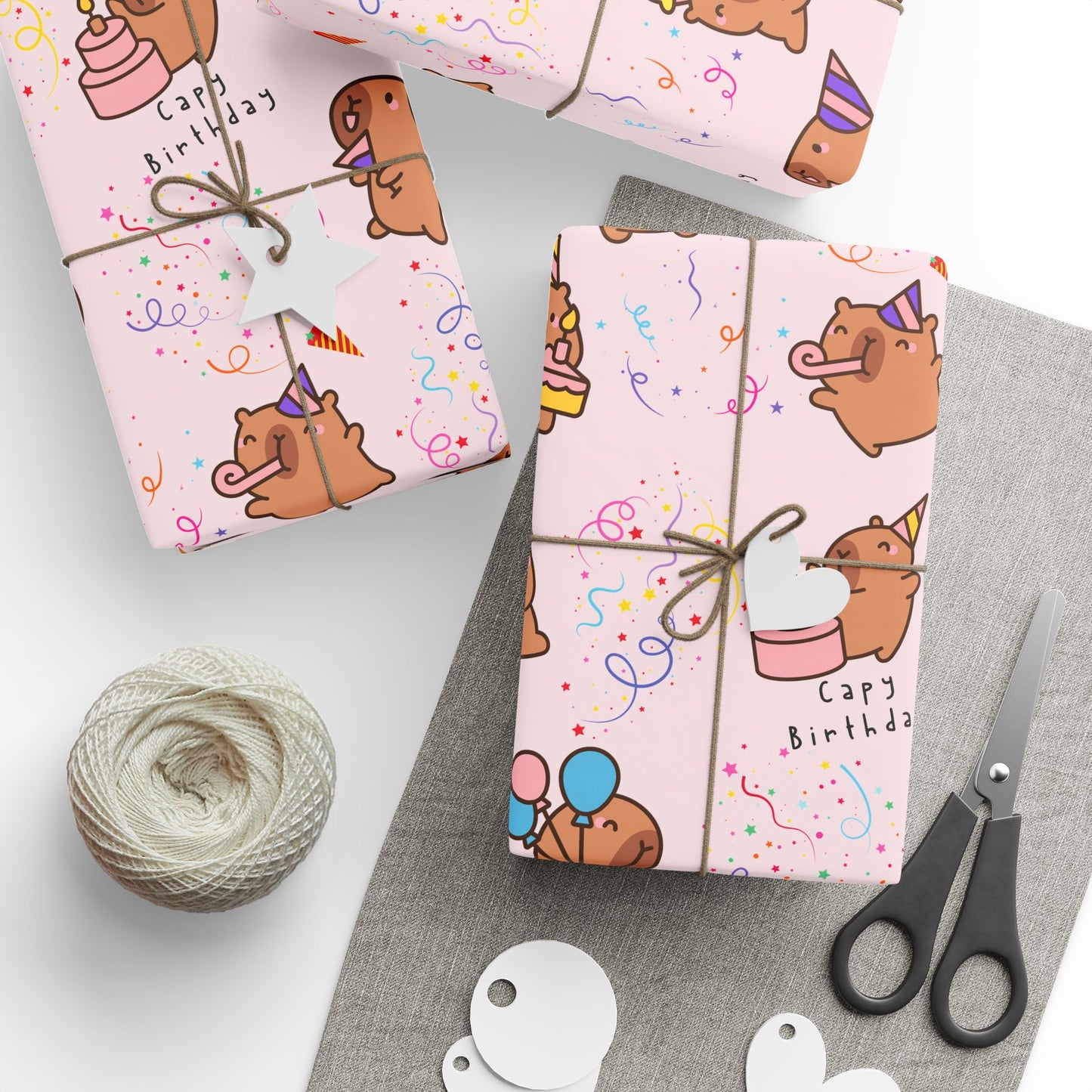 Capybara Birthday Gift Wrapping Paper (Pink)