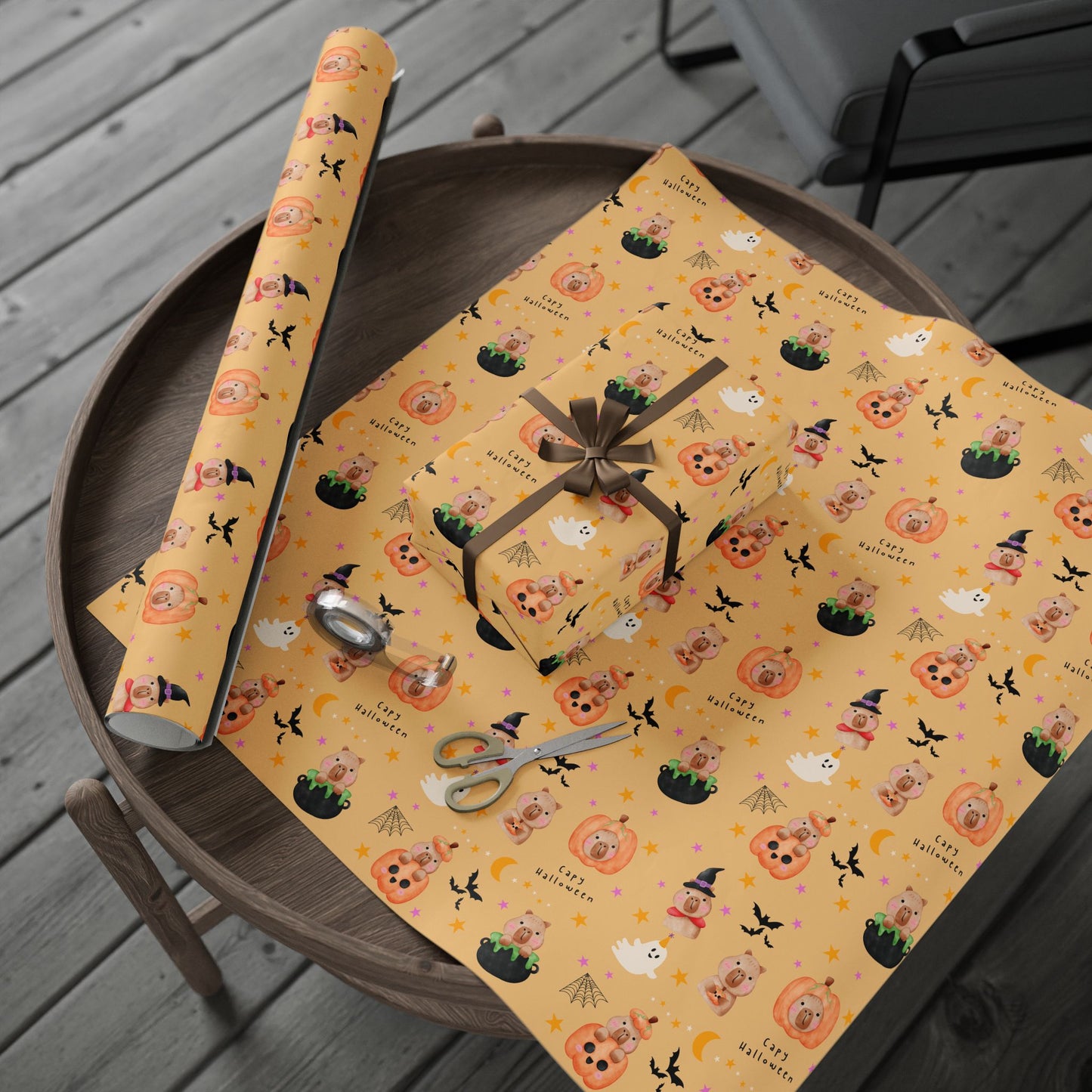 Halloween Capybara Gift Wrapping Paper, Spooky Season Wrap, Cute Pumpkin & Ghost Design, Fall Decorating, Party Supplies, Trick or Treat