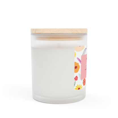 Capybara Gift 11oz Frost Candle, featuring a funny label featuring a cute capybara and a flowery background. It has an unique wooden wick that crackles gently as it burns. This exquisite candle is more than just a light source—it's an elegant piece of decor