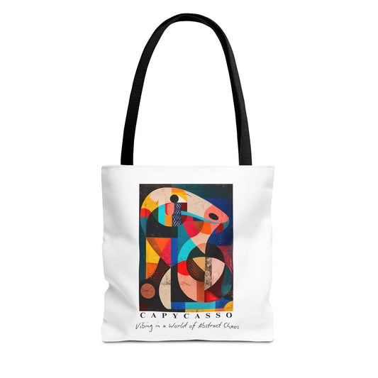 Capybara tote bag featuring a painting inspired by Pablo Picasso, with abstract forms and geometric shapes. 5 handle colours. Perfect for art lovers and capybara enthusiasts, this tote bag adds a touch of artistic flair to your everyday errands. Great for carrying books, groceries, or daily essentials. Ideal for art enthusiasts, animal lovers, and those looking to add a pop of creativity to their style. Perfect for gifting on birthdays, holidays, or as a treat for yourself.