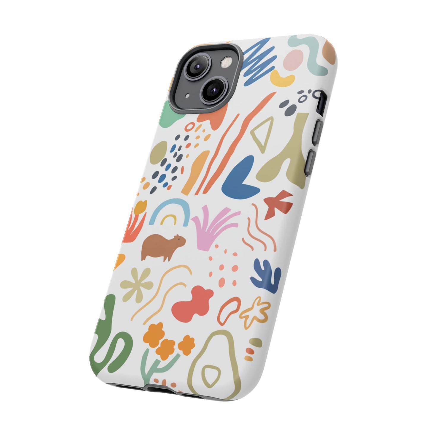 Capybara in Henri Matisse Style Phone Case (White) , Tough Phone Cover, Animal Lover Gift, Colorful Tech Accessories, Fun Gift