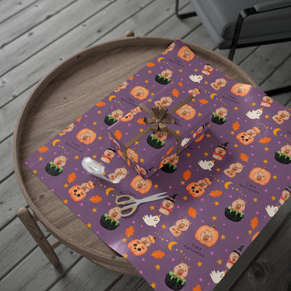 Halloween Capybara Gift Wrapping Paper, Spooky Season Wrap, Cute Pumpkin & Ghost Design, Fall Decorating, Party Supplies, Trick or Treat