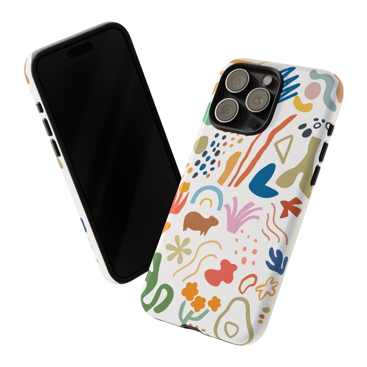Capybara in Henri Matisse Style Phone Case (White) , Tough Phone Cover, Animal Lover Gift, Colorful Tech Accessories, Fun Gift
