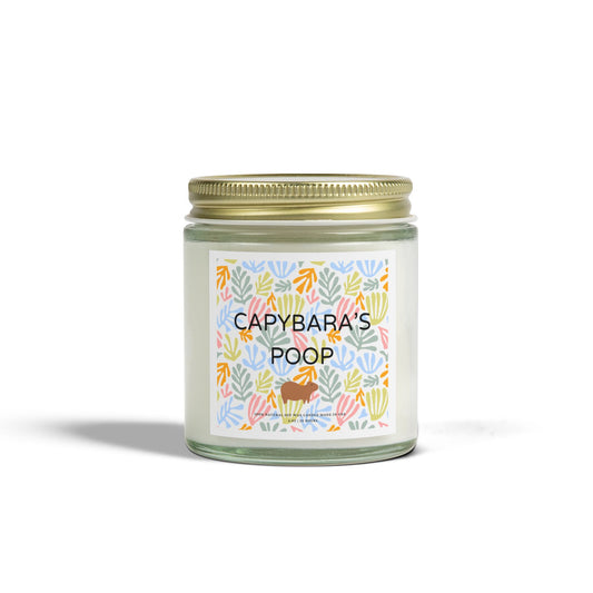 Funny candle gift with CAPYBARAS POOP label in Matisse style. Each candle is scented with Midnight Blackberry, Lavender, Fraser Fir, Cinnamon Chai, Cashmere Musk, Beachwood, Mango Coconut, and Vanilla Bean fragrances, offering up to 20 hours of burn time. Made with natural Coconut Apricot Wax in the USA, eco-friendly and non-toxic.