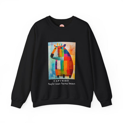 Capy Miro Sweatshirt – Playful Chaos Painted Dreams – Surreal Capybara Art Pullover – Colorful Joan Miró Inspired Unisex Sweater