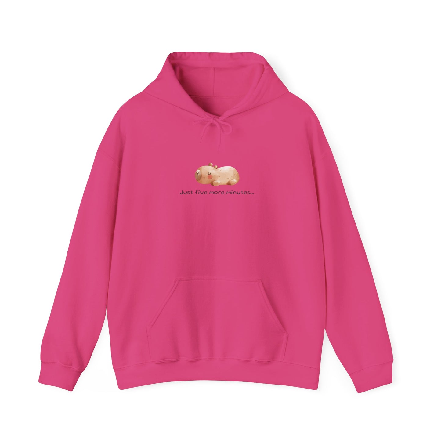 Just Five More Minutes...Capybara Unisex Hooded Sweatshirt is made for the ultimate snoozer! Featuring a relaxed capybara graphic, this cozy hoodie perfectly captures those lazy mornings when you just need a little more time. Soft, warm, and perfect for everyday wear, it’s the ideal companion for staying comfy and showing off your love for capybaras and chill vibes!