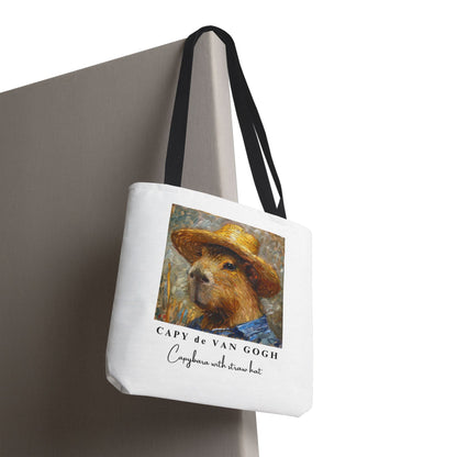 Capybara with a Straw Hat Tote Bag – CAPY de VAN GOGH Series – Funny Art Lover Gift, Animal-Inspired Canvas Bag