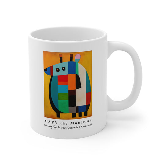 Capy de Mondrian Christmas Mug – Geometric Capybara Art Mug – Gift for Art & Animal Lovers