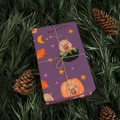 Halloween Capybara Gift Wrapping Paper, Spooky Season Wrap, Cute Pumpkin & Ghost Design, Fall Decorating, Party Supplies, Trick or Treat