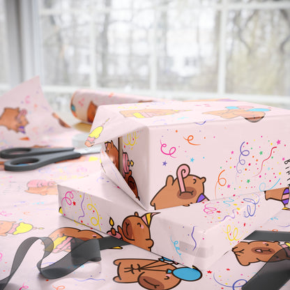 Capybara Birthday Gift Wrapping Paper (Pink)