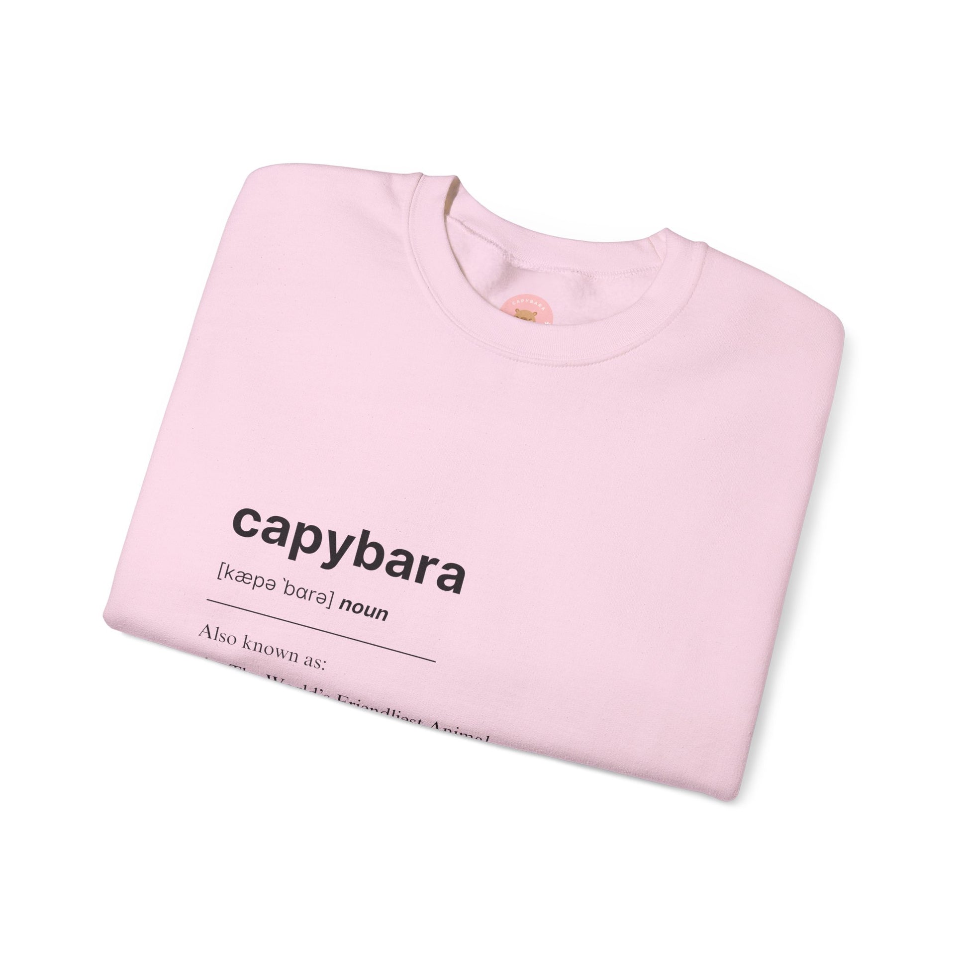 Capybara Definition Sweatshirt - The World's Friendliest Animal.  Ideal for animal lovers, nature enthusiasts, and those who appreciate a touch of whimsy in their style. Perfect for casual outings, lounging at home, or as a thoughtful gift for birthdays, holidays, or any special occasion. 