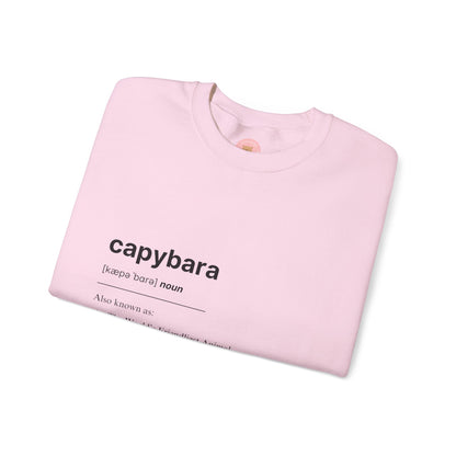 Capybara Definition Sweatshirt - The World's Friendliest Animal.  Ideal for animal lovers, nature enthusiasts, and those who appreciate a touch of whimsy in their style. Perfect for casual outings, lounging at home, or as a thoughtful gift for birthdays, holidays, or any special occasion. 
