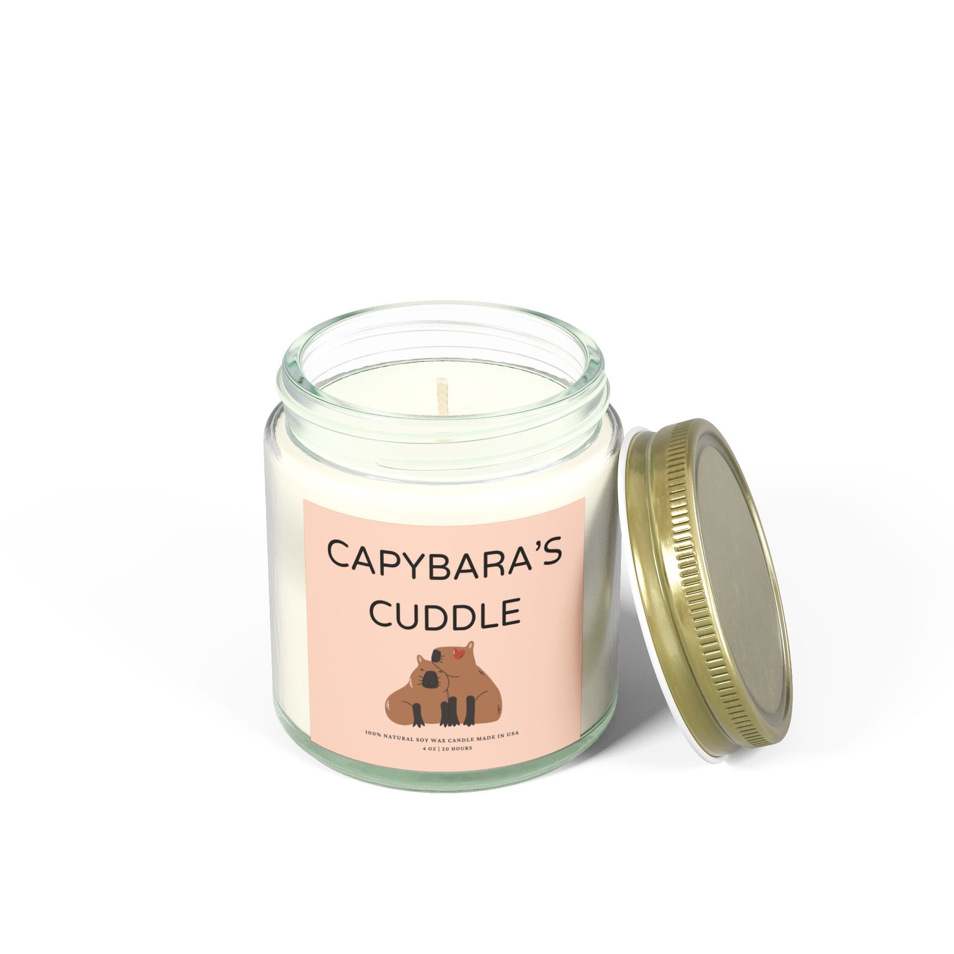 CAPYBARA'S CUDDLE scented candle with 9 scents to choose from. A perfect gift for friends or family during Christmas or special occasions. It offers a cozy and heartwarming vibe, ideal for those who appreciate unique and eco-friendly candles. Relevant for holidays, celebrations, or occasions that call for thoughtful gifting.