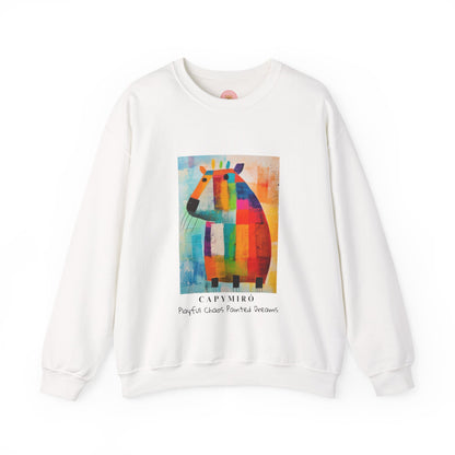Capy Miro Sweatshirt – Playful Chaos Painted Dreams – Surreal Capybara Art Pullover – Colorful Joan Miró Inspired Unisex Sweater