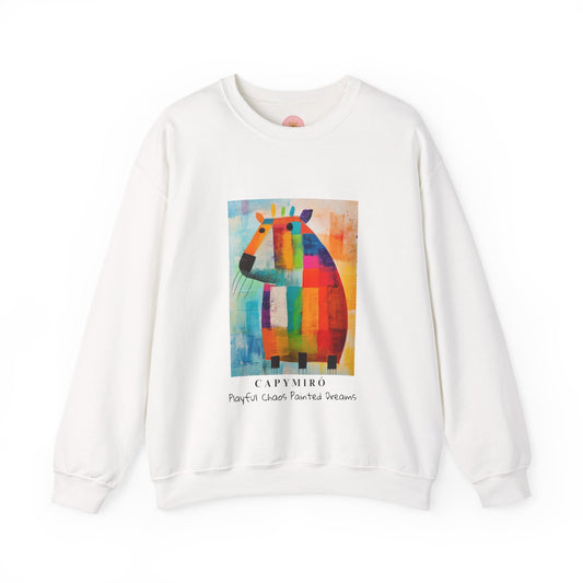 Capy Miro Sweatshirt – Playful Chaos Painted Dreams – Surreal Capybara Art Pullover – Colorful Joan Miró Inspired Unisex Sweater