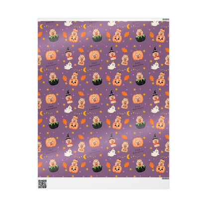 Halloween Capybara Gift Wrapping Paper, Spooky Season Wrap, Cute Pumpkin & Ghost Design, Fall Decorating, Party Supplies, Trick or Treat