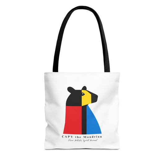 CAPY the Mondrian Tote Bag – Capybara Geometric Art Bag – Your Artistic Animal – Abstract Red Blue Yellow Canvas Tote
