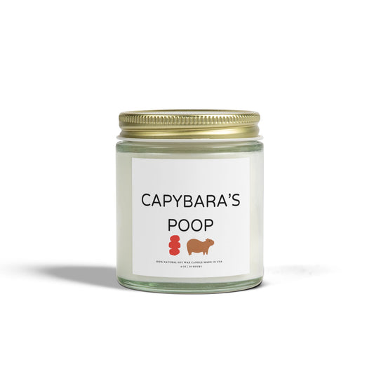 Funny candle gift with CAPYBARAS POOP label in simple style. Each candle is scented with Midnight Blackberry, Lavender, Fraser Fir, Cinnamon Chai, Cashmere Musk, Beachwood, Mango Coconut, and Vanilla Bean fragrances, offering up to 20 hours of burn time. Made with natural Coconut Apricot Wax in the USA, eco-friendly and non-toxic.
