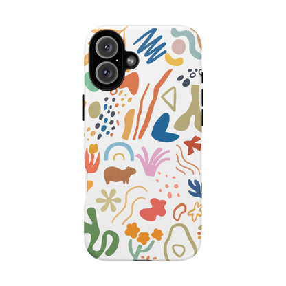 Capybara in Henri Matisse Style Phone Case (White) , Tough Phone Cover, Animal Lover Gift, Colorful Tech Accessories, Fun Gift