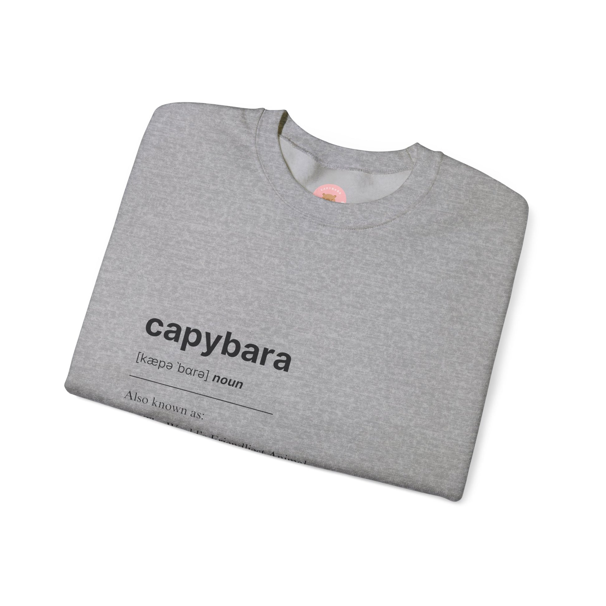 Capybara Definition Sweatshirt - The World's Friendliest Animal.  Ideal for animal lovers, nature enthusiasts, and those who appreciate a touch of whimsy in their style. Perfect for casual outings, lounging at home, or as a thoughtful gift for birthdays, holidays, or any special occasion. 