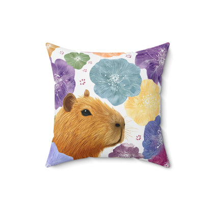 Colorful Capybara with Flowers Pillow