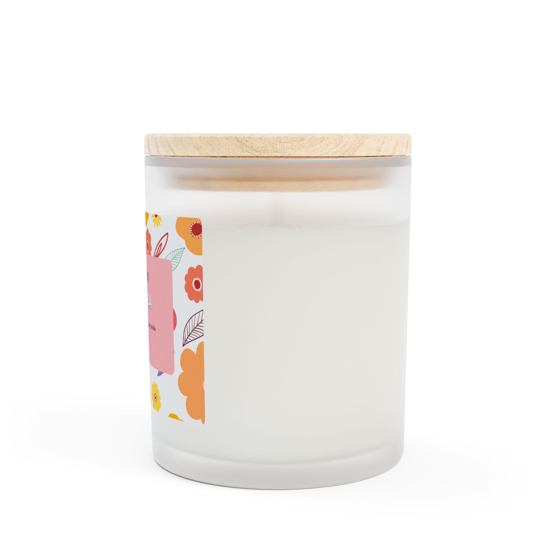Capybara Gift 11oz Frost Candle, featuring a funny label featuring a cute capybara and a flowery background. It has an unique wooden wick that crackles gently as it burns. This exquisite candle is more than just a light source—it's an elegant piece of decor