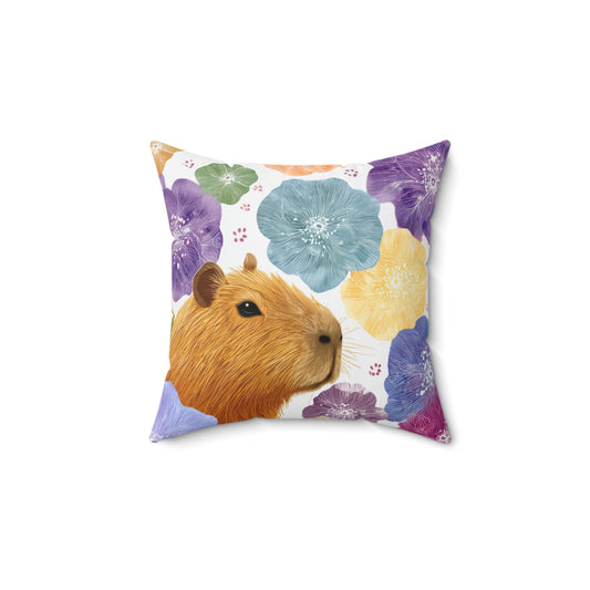 Colorful Capybara with Flowers Pillow
