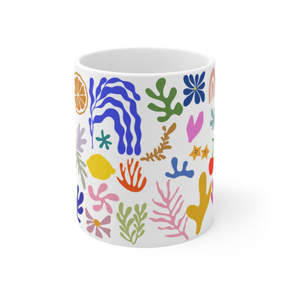 Capybara mug featuring a painting inspired by artist Henri Matisse, with a hidden capybara. Perfect for art lovers and capybara enthusiasts, creating a vibe of abstract chaos. Ideal for cozy mornings or artistic tea breaks. Relevant for art enthusiasts, animal lovers, and those who appreciate unique designs. Perfect for gifting on birthdays, Christmas, or as a thank you present.
