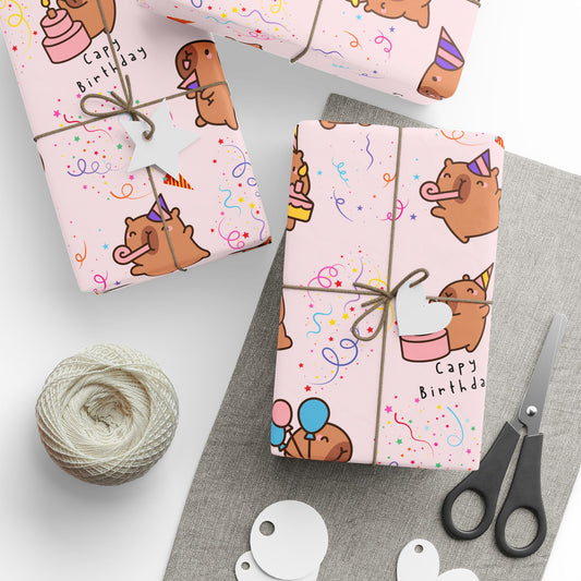 Capybara Birthday Gift Wrapping Paper (Pink)
