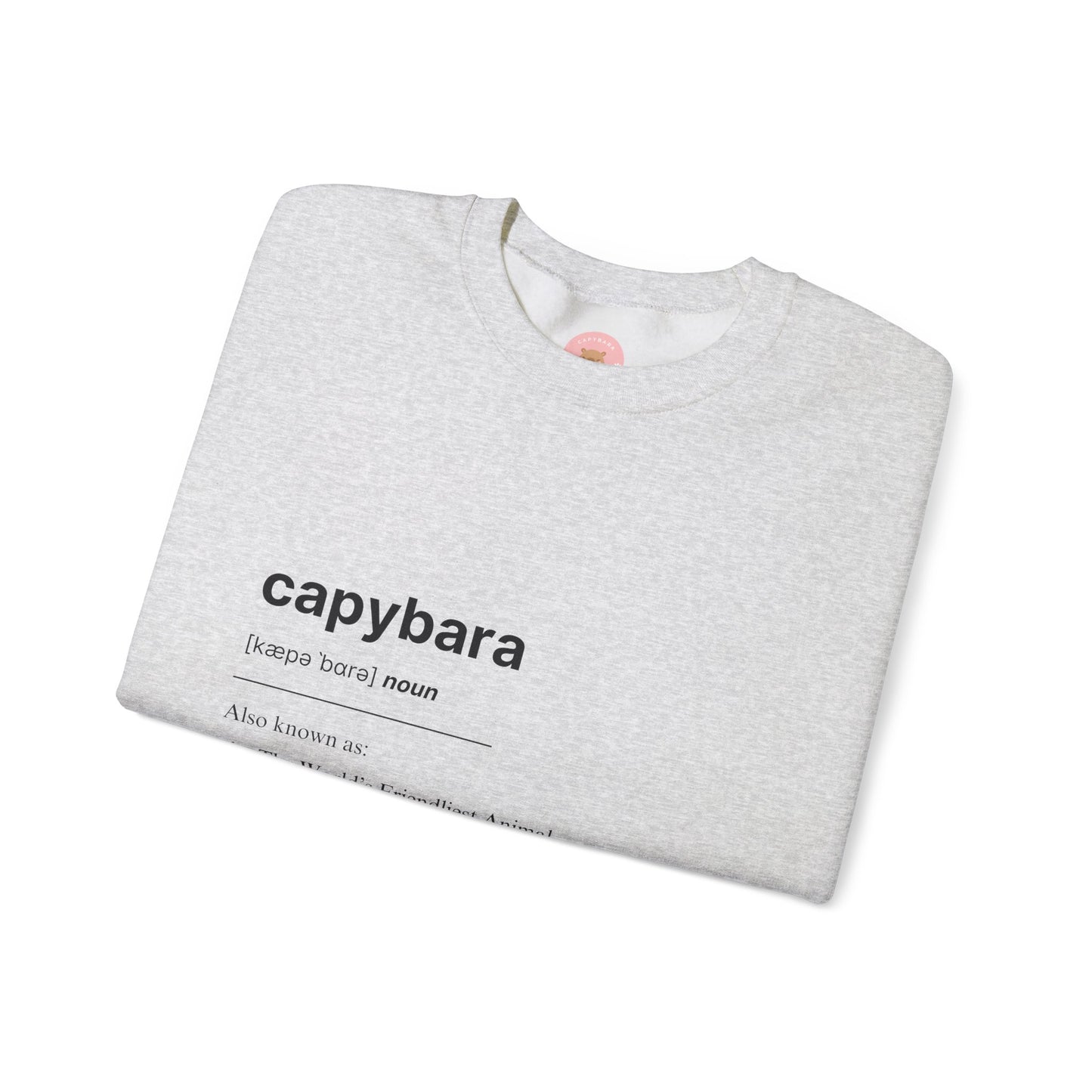 Capybara Definition Sweatshirt - The World's Friendliest Animal.  Ideal for animal lovers, nature enthusiasts, and those who appreciate a touch of whimsy in their style. Perfect for casual outings, lounging at home, or as a thoughtful gift for birthdays, holidays, or any special occasion. 