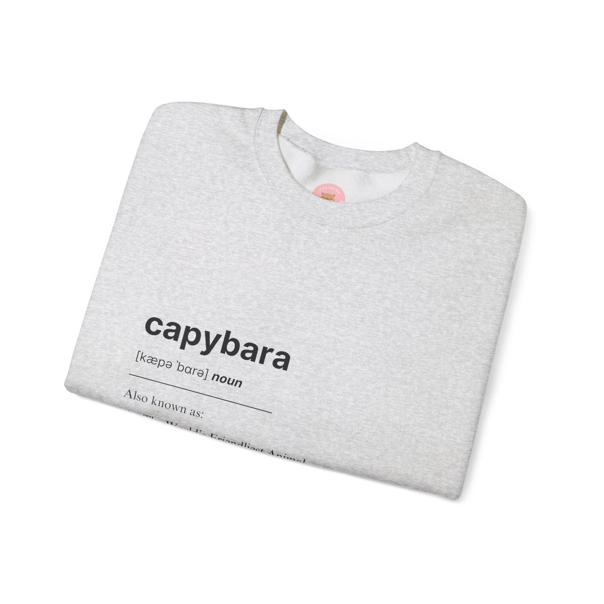 Capybara Definition Sweatshirt - The World's Friendliest Animal.  Ideal for animal lovers, nature enthusiasts, and those who appreciate a touch of whimsy in their style. Perfect for casual outings, lounging at home, or as a thoughtful gift for birthdays, holidays, or any special occasion. 