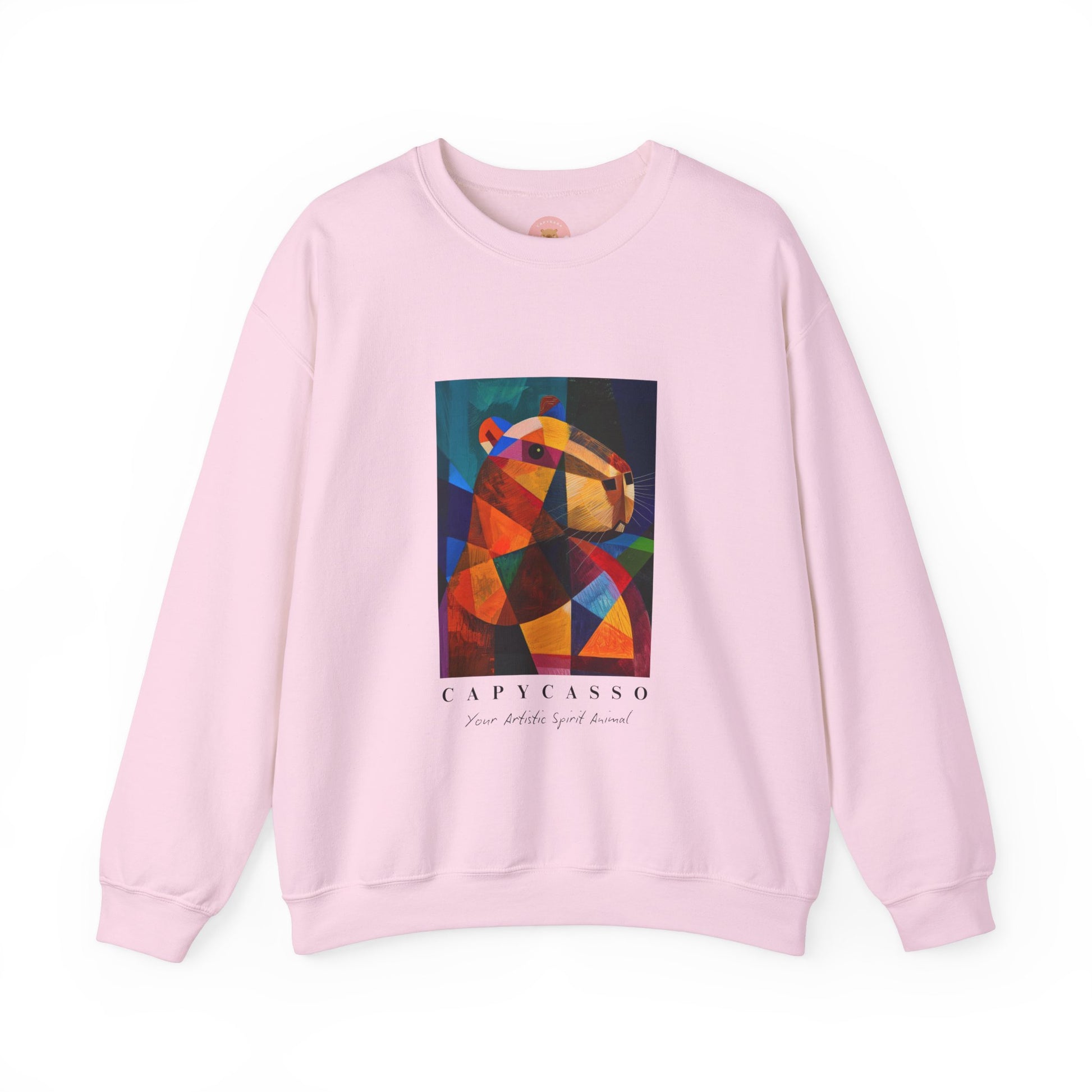 Capycasso Capybara sweatshirt features a painting inspired by Pablo Picasso, with abstract forms and geometric shapes. It adds a funny vibe and is perfect for capybara and art lovers. This cozy sweatshirt is ideal for colder months and offers a comfy wearing experience with top-tier durability.