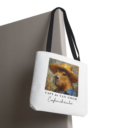 Capybara with a Straw Hat Tote Bag – CAPY de VAN GOGH Series – Funny Art Lover Gift, Animal-Inspired Canvas Bag