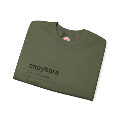 Capybara Definition Sweatshirt - The World's Friendliest Animal.  Ideal for animal lovers, nature enthusiasts, and those who appreciate a touch of whimsy in their style. Perfect for casual outings, lounging at home, or as a thoughtful gift for birthdays, holidays, or any special occasion. 