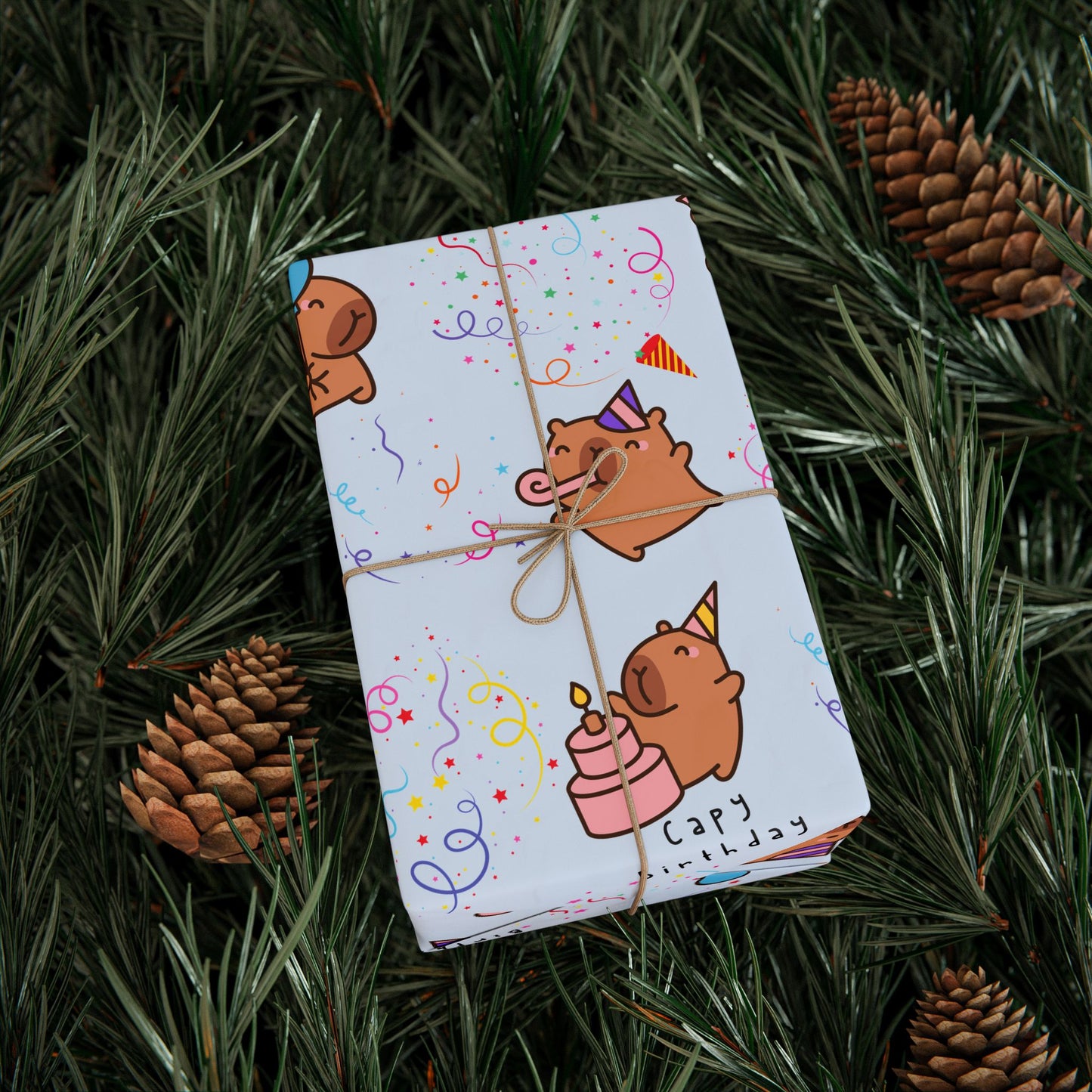 Capybara Birthday Gift Wrapping Paper (Light Blue)