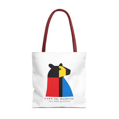 CAPY the Mondrian Tote Bag – Capybara Geometric Art Bag – Your Artistic Animal – Abstract Red Blue Yellow Canvas Tote